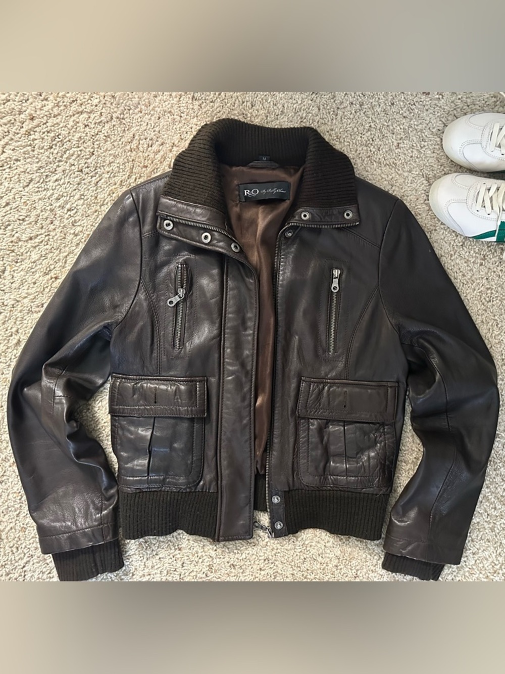 Women Dark Brown Leather Bomber Jacket
